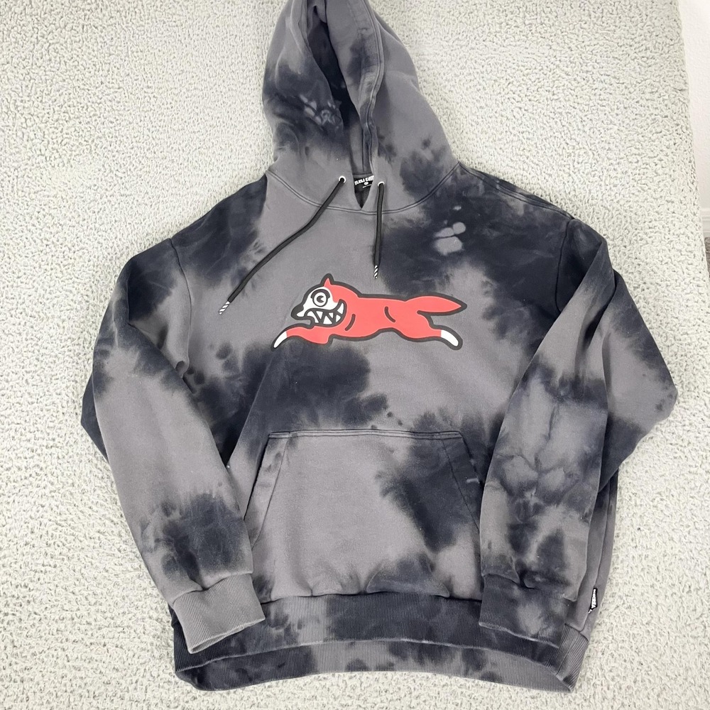 Icecream Hoodie Mens XL Gray Tie Dye Running Dog Graphic Fleece Pullover